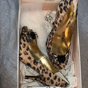 New BCBG Jeweled Leopard Print Heels